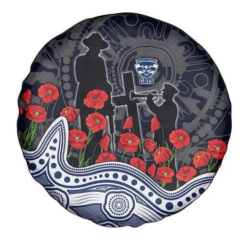 Geelong Cats ANZAC Day Spare Tire Cover Indigenous Dot Art with Poppy Flower Tribute