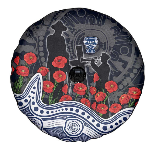 Geelong Cats ANZAC Day Spare Tire Cover Indigenous Dot Art with Poppy Flower Tribute