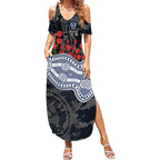 Geelong Cats ANZAC Day Summer Maxi Dress Indigenous Dot Art with Poppy Flower Tribute
