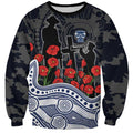Geelong Cats ANZAC Day Sweatshirt Indigenous Dot Art with Poppy Flower Tribute
