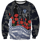 Geelong Cats ANZAC Day Sweatshirt Indigenous Dot Art with Poppy Flower Tribute