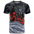 Geelong Cats ANZAC Day T Shirt Indigenous Dot Art with Poppy Flower Tribute