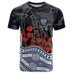 Geelong Cats ANZAC Day T Shirt Indigenous Dot Art with Poppy Flower Tribute