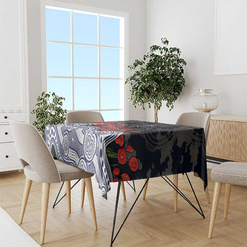Geelong Cats ANZAC Day Tablecloth Indigenous Dot Art with Poppy Flower Tribute