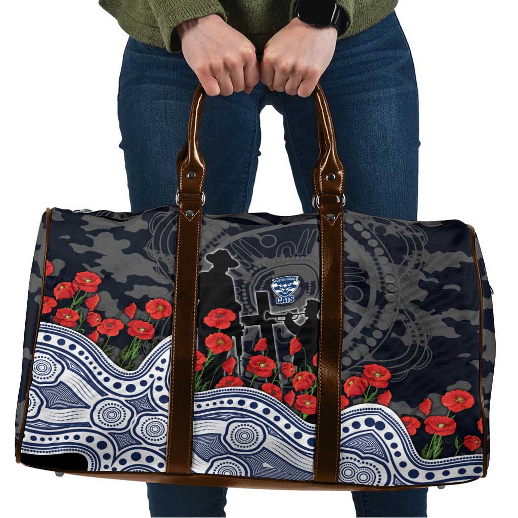 Geelong Cats ANZAC Day Travel Bag Indigenous Dot Art with Poppy Flower Tribute
