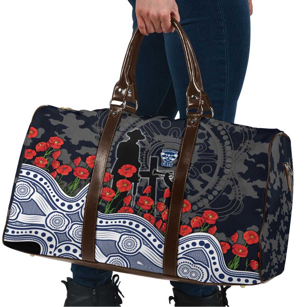 Geelong Cats ANZAC Day Travel Bag Indigenous Dot Art with Poppy Flower Tribute