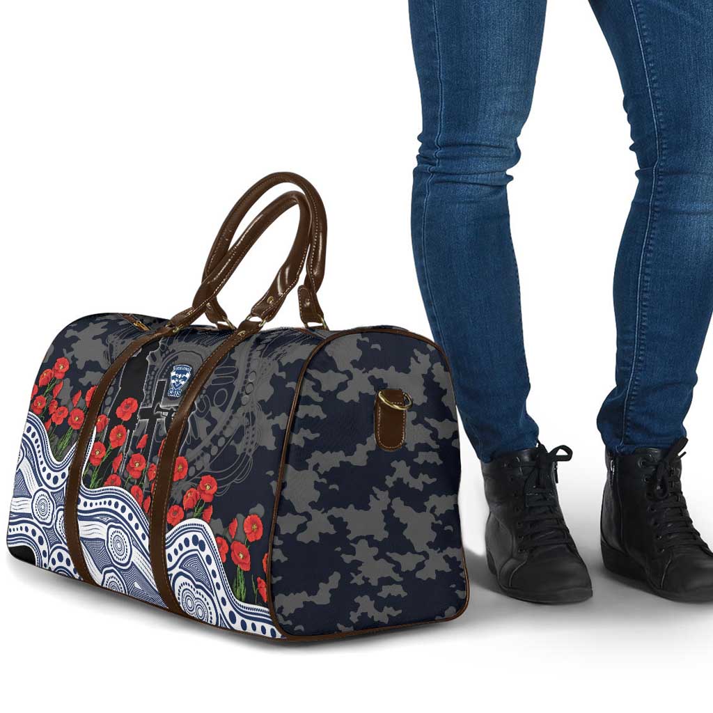 Geelong Cats ANZAC Day Travel Bag Indigenous Dot Art with Poppy Flower Tribute