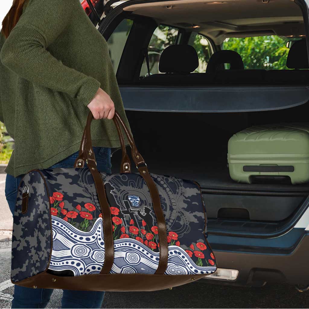 Geelong Cats ANZAC Day Travel Bag Indigenous Dot Art with Poppy Flower Tribute