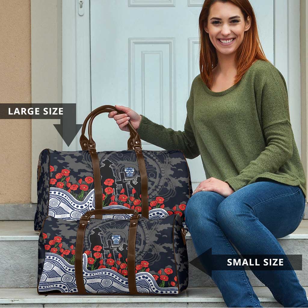 Geelong Cats ANZAC Day Travel Bag Indigenous Dot Art with Poppy Flower Tribute