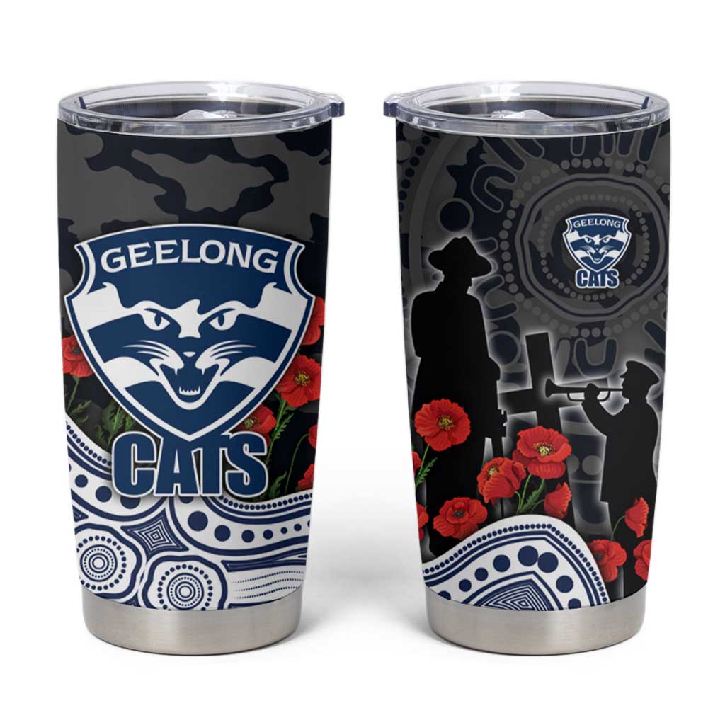 Geelong Cats ANZAC Day Tumbler Cup Indigenous Dot Art with Poppy Flower Tribute