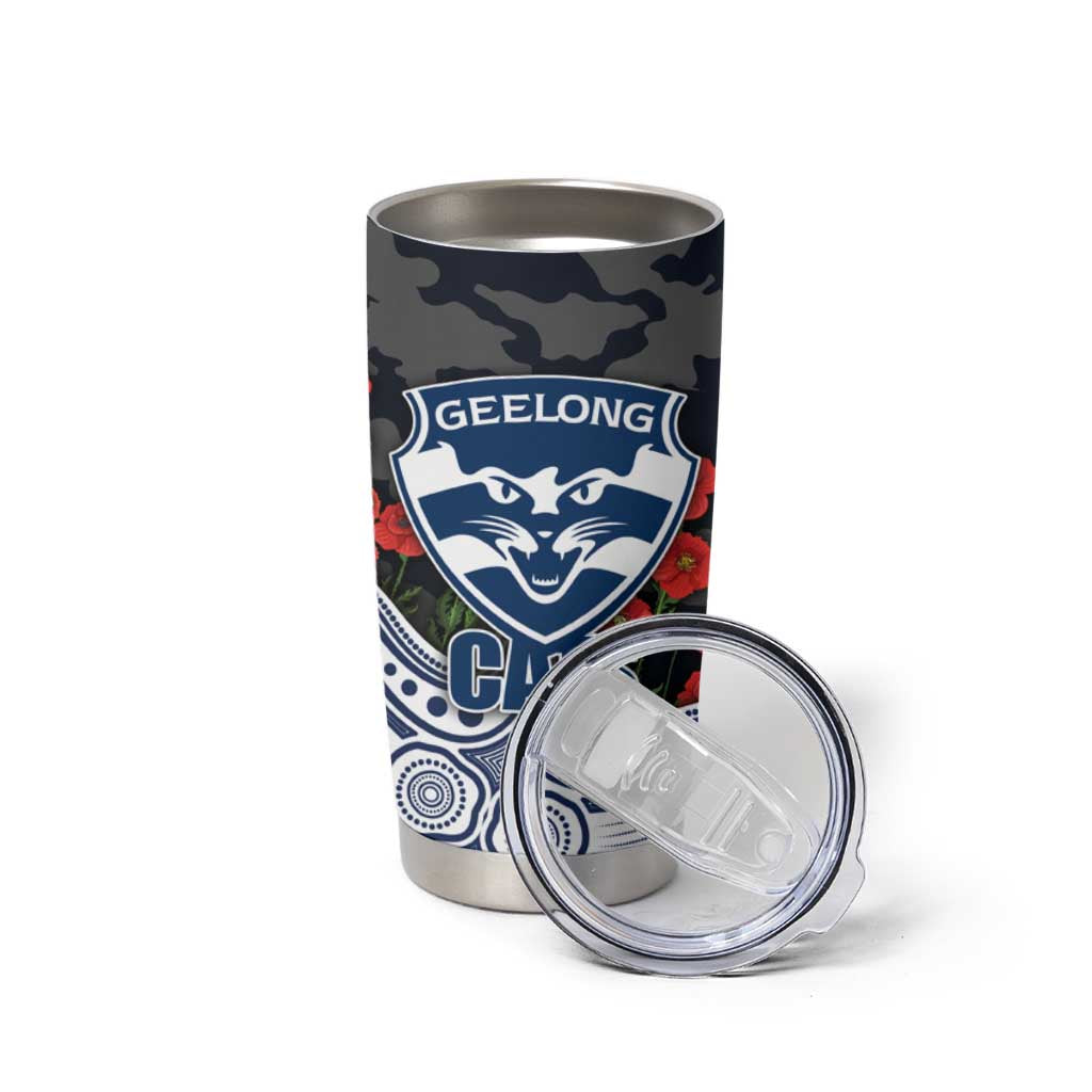 Geelong Cats ANZAC Day Tumbler Cup Indigenous Dot Art with Poppy Flower Tribute