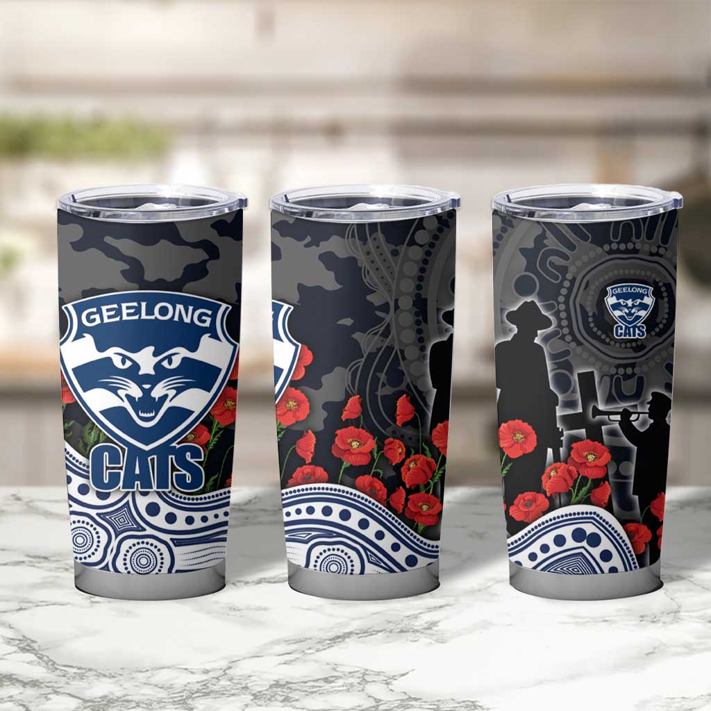 Geelong Cats ANZAC Day Tumbler Cup Indigenous Dot Art with Poppy Flower Tribute