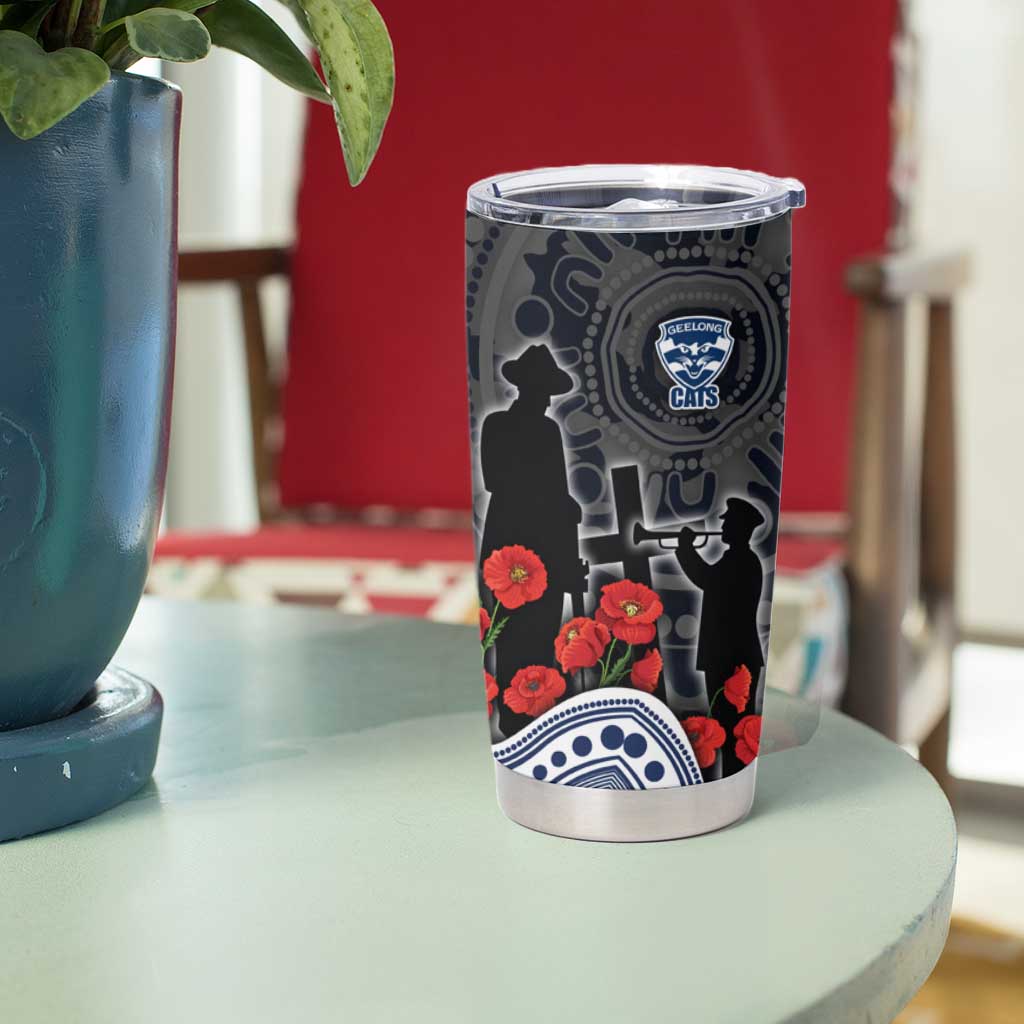 Geelong Cats ANZAC Day Tumbler Cup Indigenous Dot Art with Poppy Flower Tribute