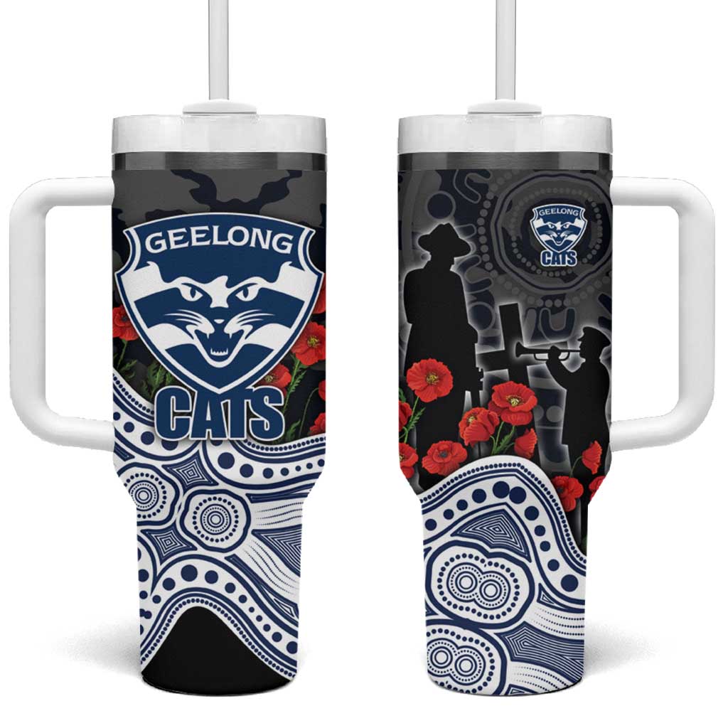 Geelong Cats ANZAC Day Tumbler With Handle Indigenous Dot Art with Poppy Flower Tribute