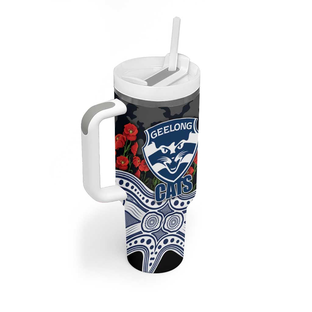 Geelong Cats ANZAC Day Tumbler With Handle Indigenous Dot Art with Poppy Flower Tribute