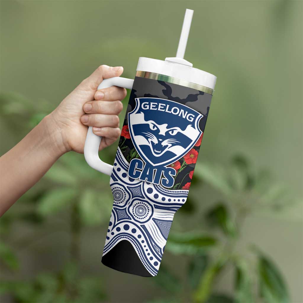 Geelong Cats ANZAC Day Tumbler With Handle Indigenous Dot Art with Poppy Flower Tribute