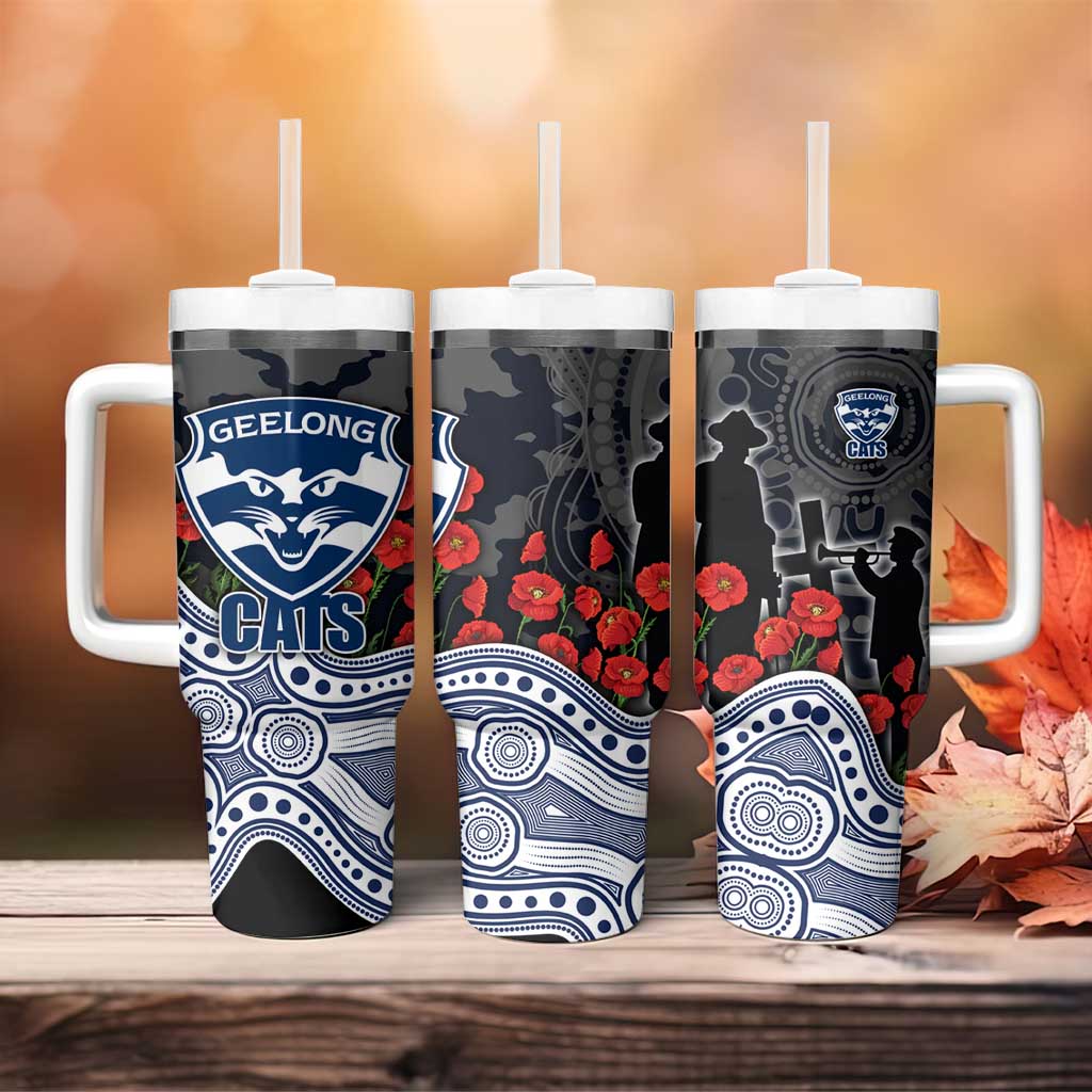 Geelong Cats ANZAC Day Tumbler With Handle Indigenous Dot Art with Poppy Flower Tribute