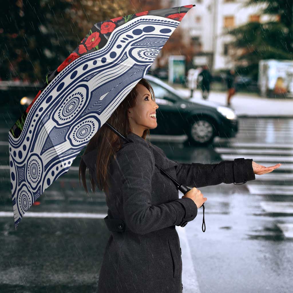Geelong Cats ANZAC Day Umbrella Indigenous Dot Art with Poppy Flower Tribute