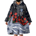 Geelong Cats ANZAC Day Wearable Blanket Hoodie Indigenous Dot Art with Poppy Flower Tribute