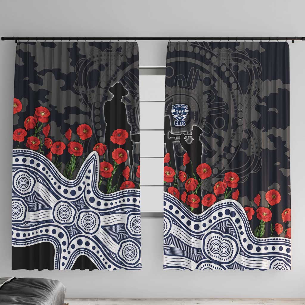 Geelong Cats ANZAC Day Window Curtain Indigenous Dot Art with Poppy Flower Tribute