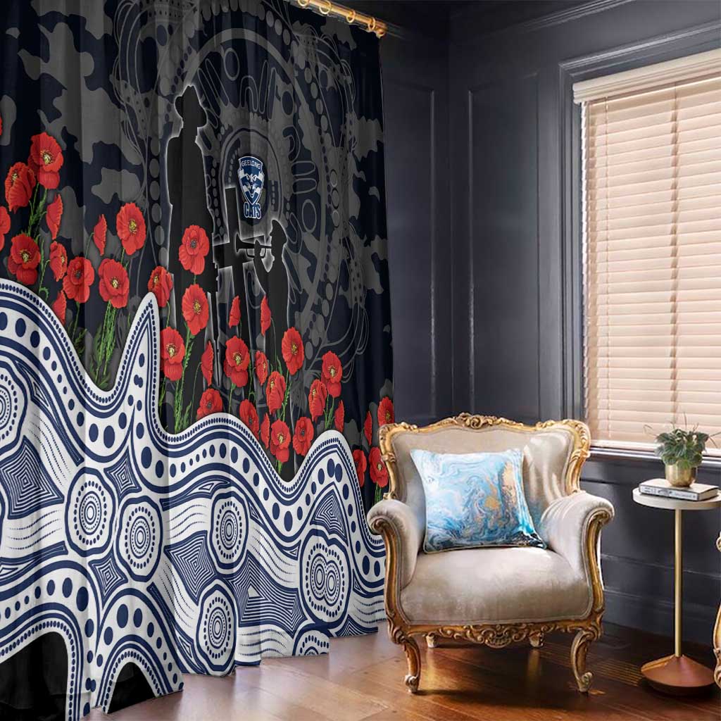 Geelong Cats ANZAC Day Window Curtain Indigenous Dot Art with Poppy Flower Tribute