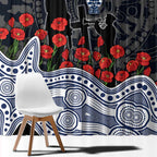 Geelong Cats ANZAC Day Window Curtain Indigenous Dot Art with Poppy Flower Tribute