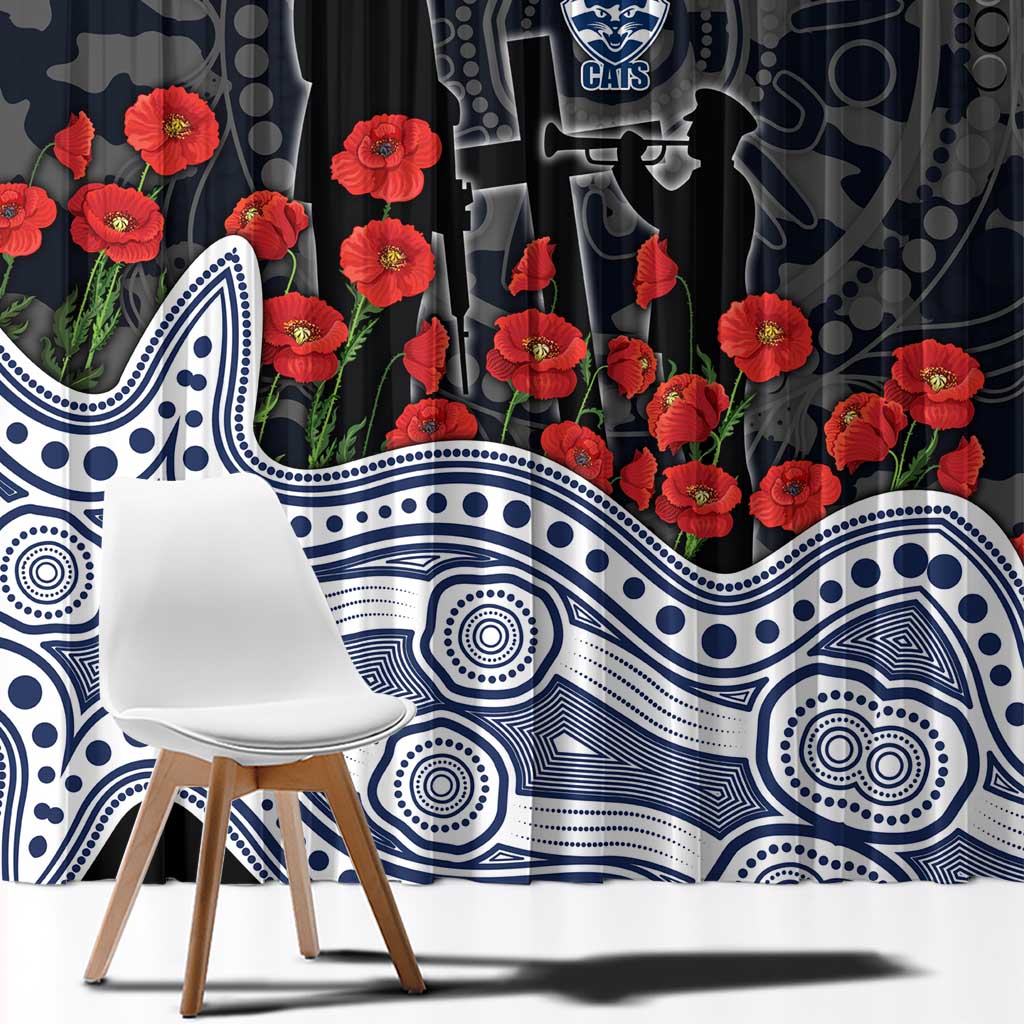 Geelong Cats ANZAC Day Window Curtain Indigenous Dot Art with Poppy Flower Tribute