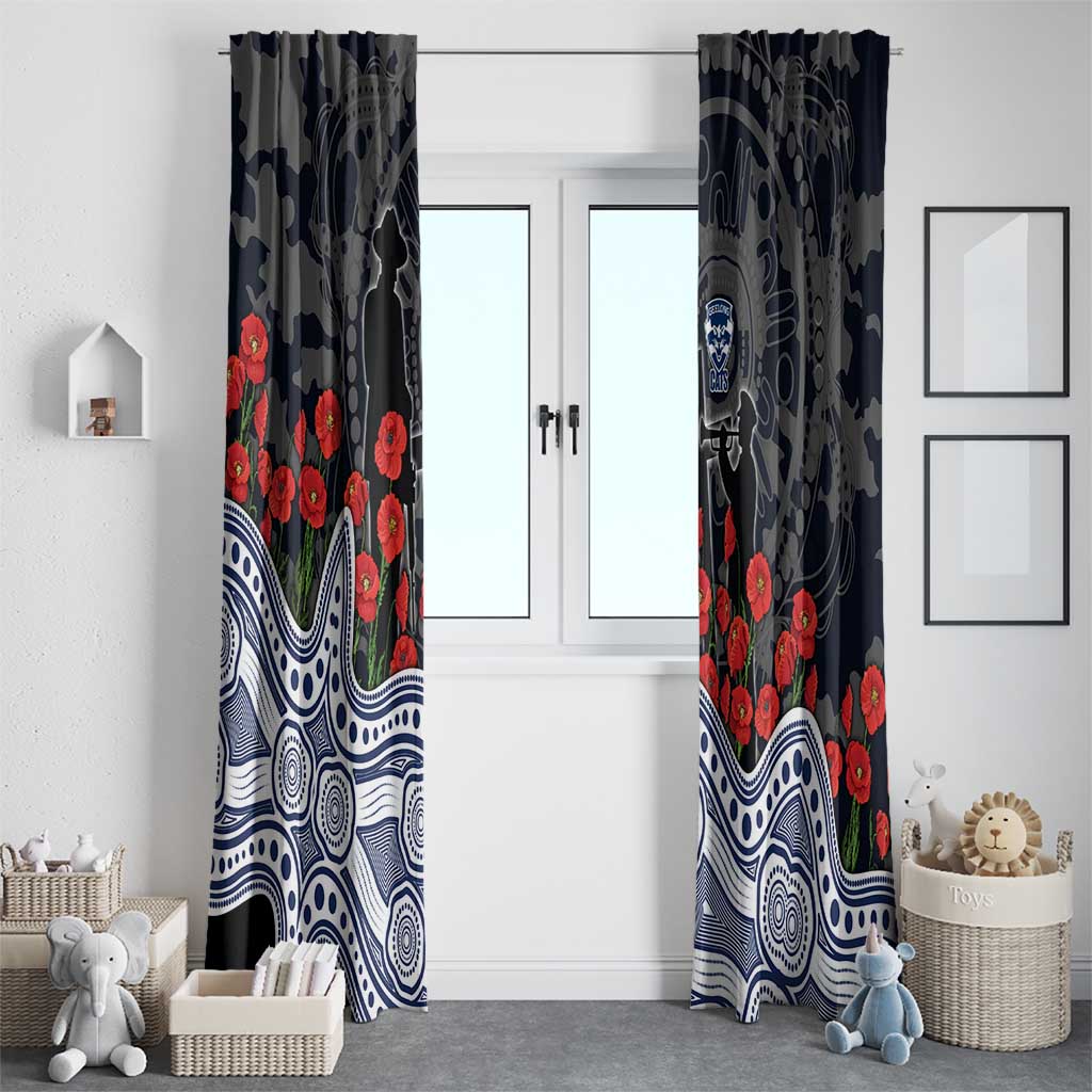 Geelong Cats ANZAC Day Window Curtain Indigenous Dot Art with Poppy Flower Tribute