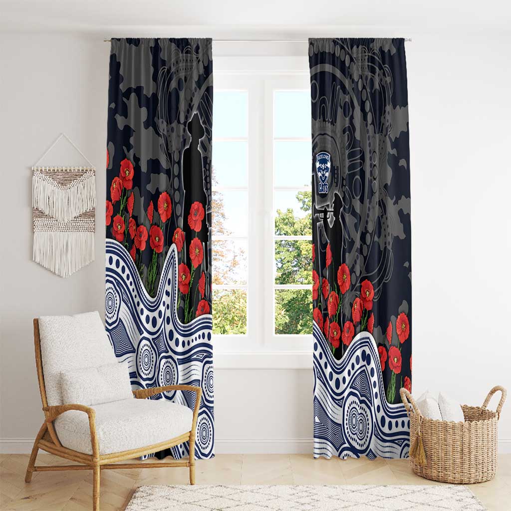 Geelong Cats ANZAC Day Window Curtain Indigenous Dot Art with Poppy Flower Tribute