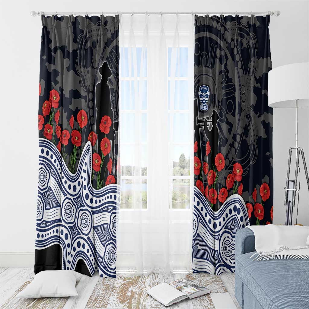 Geelong Cats ANZAC Day Window Curtain Indigenous Dot Art with Poppy Flower Tribute
