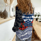Geelong Cats ANZAC Day Women Casual Shirt Indigenous Dot Art with Poppy Flower Tribute