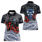 Geelong Cats ANZAC Day Women Polo Shirt Indigenous Dot Art with Poppy Flower Tribute