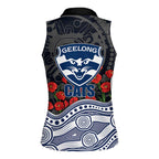 Geelong Cats ANZAC Day Women Sleeveless Polo Shirt Indigenous Dot Art with Poppy Flower Tribute
