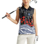 Geelong Cats ANZAC Day Women Sleeveless Polo Shirt Indigenous Dot Art with Poppy Flower Tribute