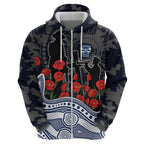 Geelong Cats ANZAC Day Zip Hoodie Indigenous Dot Art with Poppy Flower Tribute