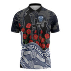 Geelong Cats ANZAC Day Zipper Polo Shirt Indigenous Dot Art with Poppy Flower Tribute