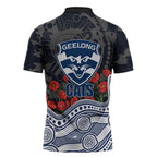 Geelong Cats ANZAC Day Zipper Polo Shirt Indigenous Dot Art with Poppy Flower Tribute
