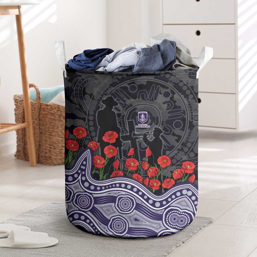 Fremantle Dockers ANZAC Day Laundry Basket Indigenous Dot Art with Poppy Flower Tribute