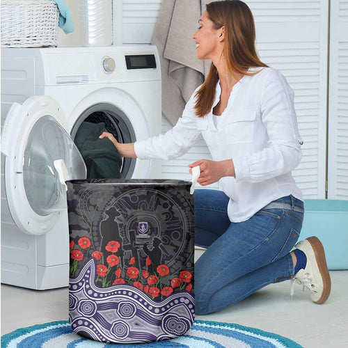 Fremantle Dockers ANZAC Day Laundry Basket Indigenous Dot Art with Poppy Flower Tribute