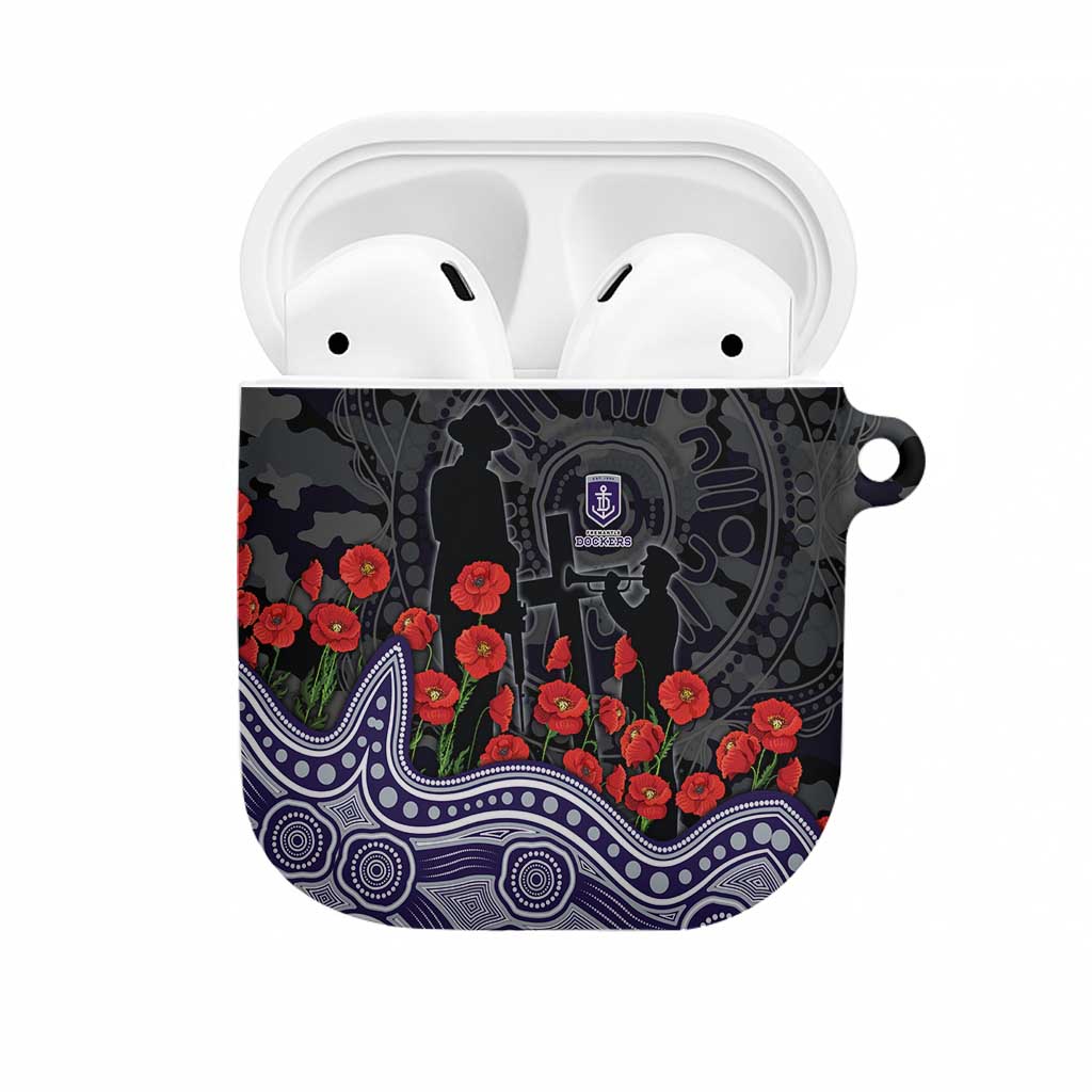 Fremantle Dockers ANZAC Day AirPods Case Indigenous Dot Art with Poppy Flower Tribute