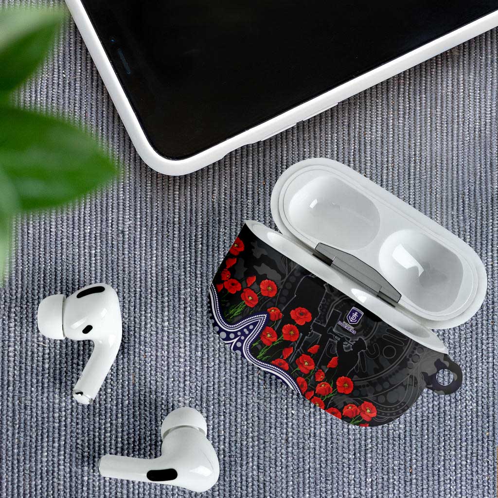 Fremantle Dockers ANZAC Day AirPods Case Indigenous Dot Art with Poppy Flower Tribute