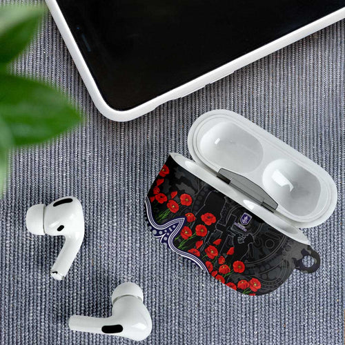 Fremantle Dockers ANZAC Day AirPods Case Indigenous Dot Art with Poppy Flower Tribute