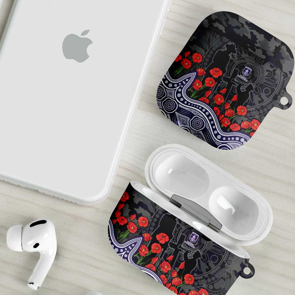 Fremantle Dockers ANZAC Day AirPods Case Indigenous Dot Art with Poppy Flower Tribute