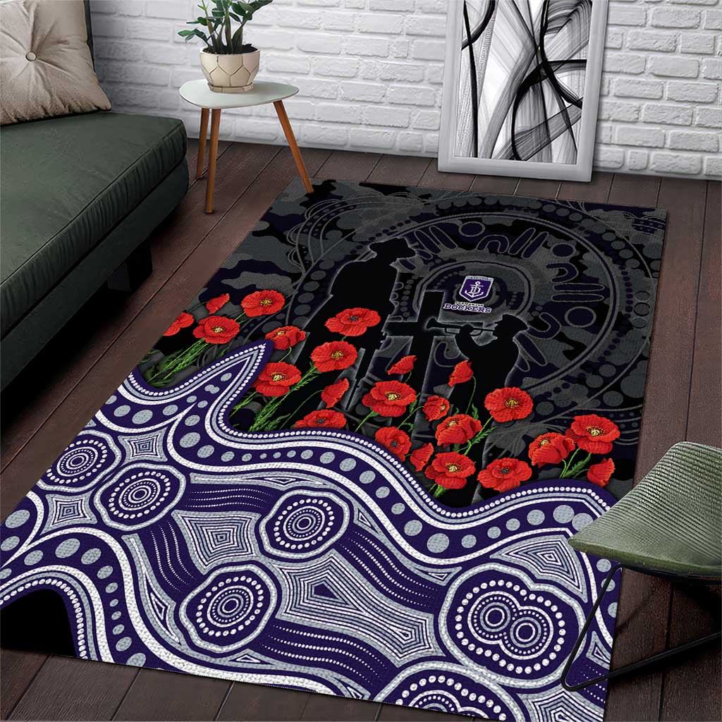 Fremantle Dockers ANZAC Day Area Rug Indigenous Dot Art with Poppy Flower Tribute