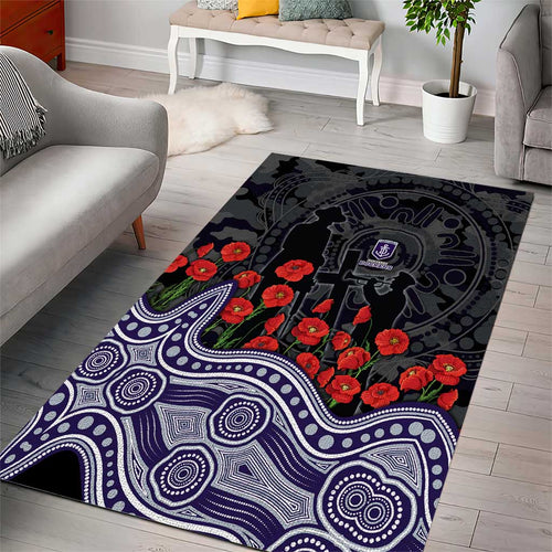 Fremantle Dockers ANZAC Day Area Rug Indigenous Dot Art with Poppy Flower Tribute