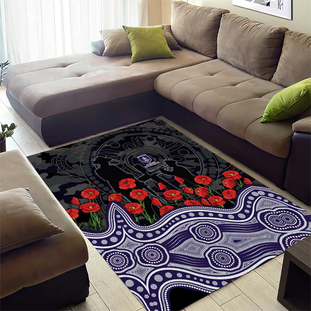 Fremantle Dockers ANZAC Day Area Rug Indigenous Dot Art with Poppy Flower Tribute