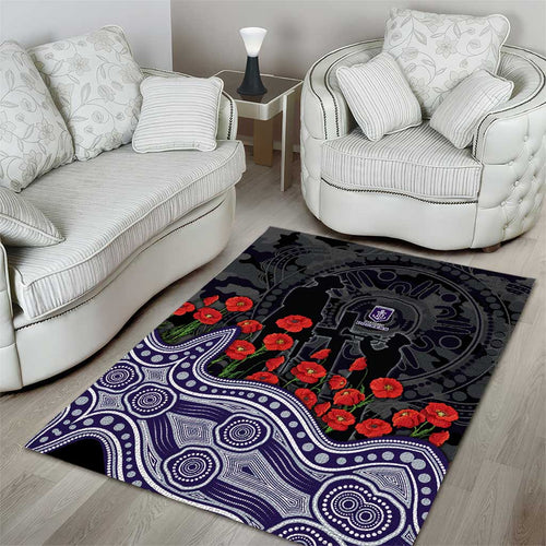 Fremantle Dockers ANZAC Day Area Rug Indigenous Dot Art with Poppy Flower Tribute