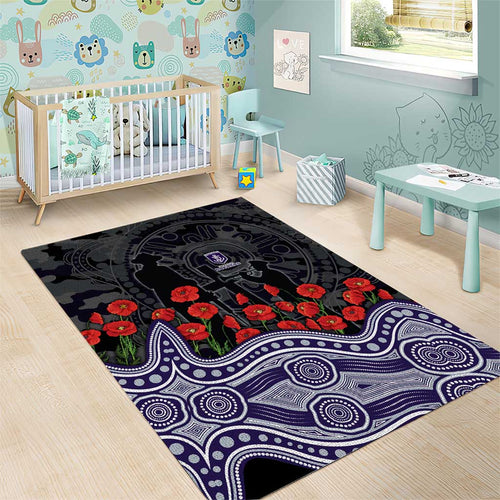 Fremantle Dockers ANZAC Day Area Rug Indigenous Dot Art with Poppy Flower Tribute