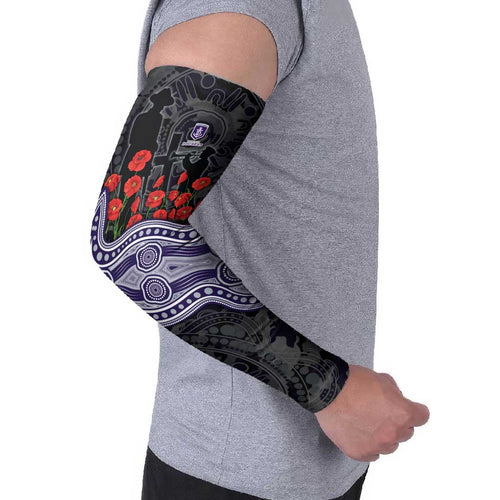 Fremantle Dockers ANZAC Day Arm Sleeves Indigenous Dot Art with Poppy Flower Tribute