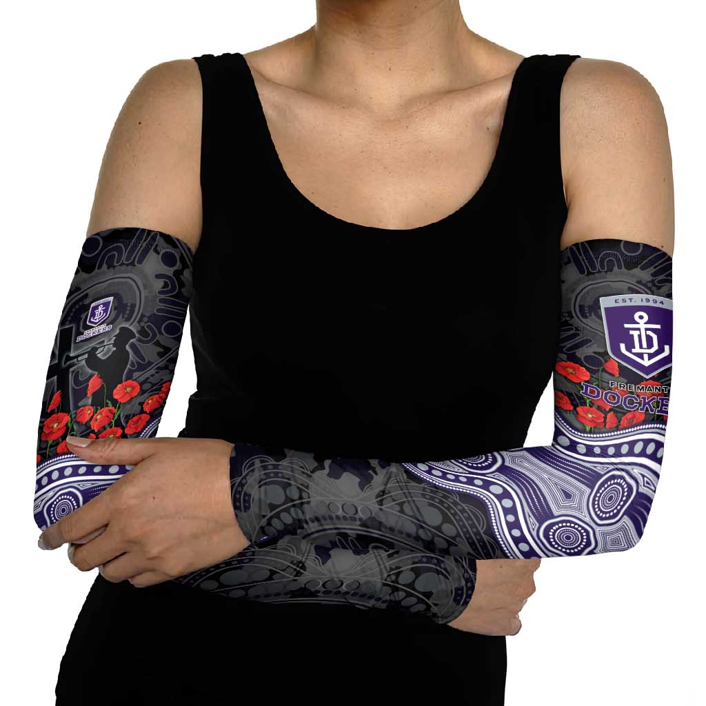 Fremantle Dockers ANZAC Day Arm Sleeves Indigenous Dot Art with Poppy Flower Tribute